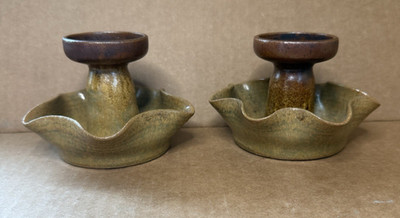 Pigeon Forge Pottery Candle Holders Pair Ownby Tennessee USA