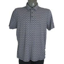 Ted Baker London Polo Shirt Mens XL Blue Geometric Print Cotton Designer