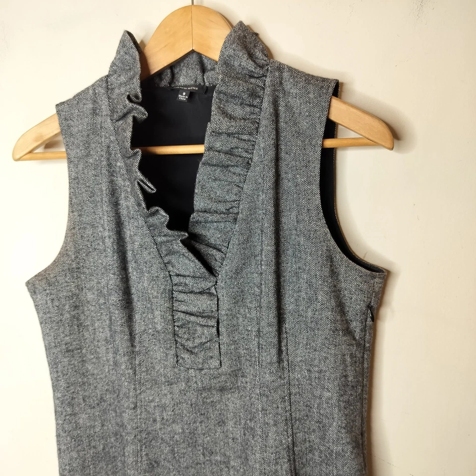 Vestido de tweed Saks Fifth Ave talla 8 cuello con volantes sin mangas oficina trabajo lana Foto 3 de 4