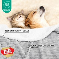 Grey 50x60 Sherpa Corduroy Fleece Waterproof Dog Blanket Reversible