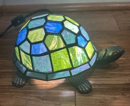 VTG Stained Glass Tiffany Style Turtle Accent Lamp Blue/Green - *Read Desc*