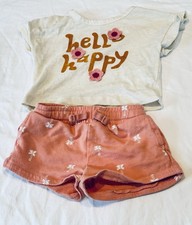 Carter's Girls 2 Piece 6M Coral and Cream Hello Happy Tee Shorts Set