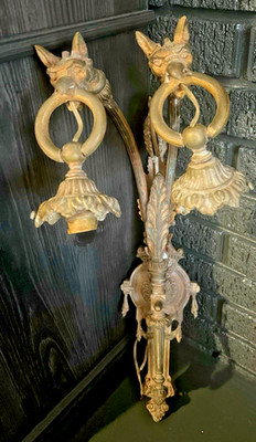 VINTAGE Antique DRAGON GOTHIC Sconce Wall LIGHT RETRO SCARY Metal Lamp (REPAIR)