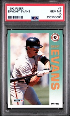 PSA 10 GEM MINT 1992 FLEER DWIGHT EVANS #6 ORIOLES 98083 B299