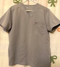 FIGS Technical Collection Unisex V-Neck Scrub Top Gray Solid Size S Poly Blend