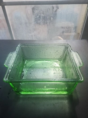 Vintage 1930's Hazel Atlas Green Uranium Depression Glass Refrigerator Dish
