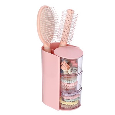 Hair Organizer with Hair Brush Holder Spinning Cosmetic Storage Case for Make...