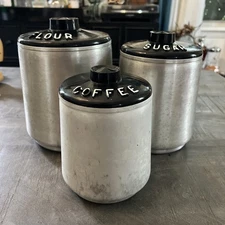3 Pc Vintage Kromex Canister Set  Spun Aluminum Flour Sugar Coffee MCM