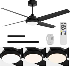 52 Inch Ceiling Fan with Light and Remote, 4 Blades, Quiet DC Motor, Reversible