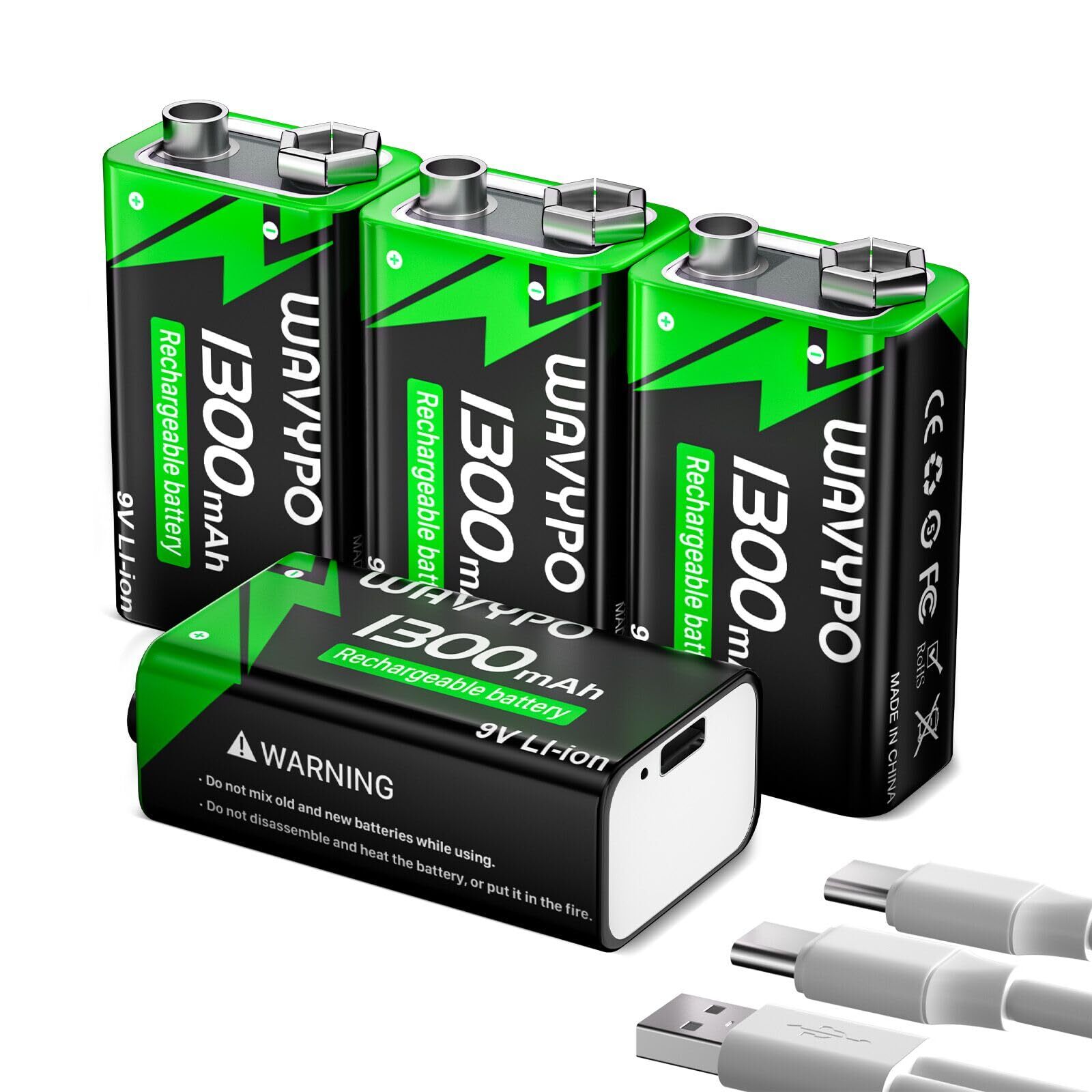 9V Rechargeable Batteries, 1300mAh 9 Volt Lithium-ion Batteries Long Lasting ...-image