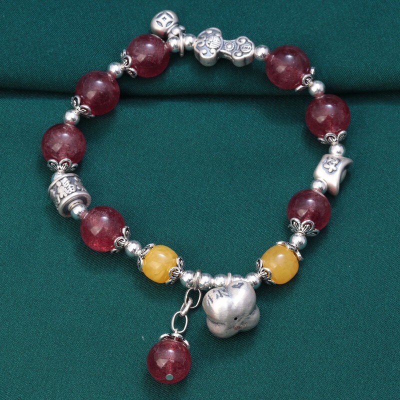 A22 asiatisches Armband Kugeln aus Erdbeerquarz Silberperlen Silber 925