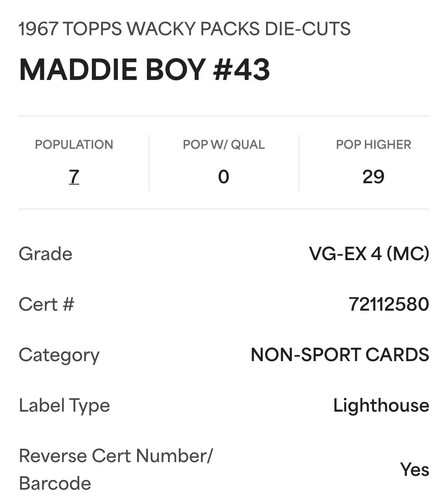 1967 TOPPS WACKY PACKS MADDIE BOY DIE-CUTS #43 PSA VG-EX 4(MC) LOW POP 7 LOOK!! - Picture 4 of 7