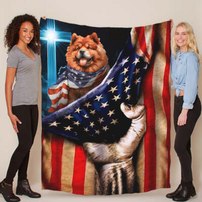 Cute Chow Chow Dog Patriotic Flag USA Blanket Christmas Gift For Pet Dogs Lover