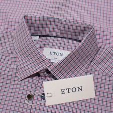 Eton NWT Casual Button Down Shirt Size 38 15 S Slim Fit in Blue/Pink 100 Cotton