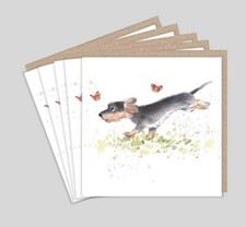 Dog Butterfly Notelets - 5 Illustrated Dachshund Cards with envelopes