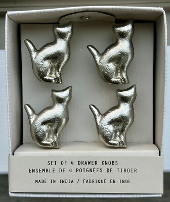 #ad Cat Kitten Feline 4 Set Metal Drawer Knobs Dresser Handle Pulls Silver $18.98