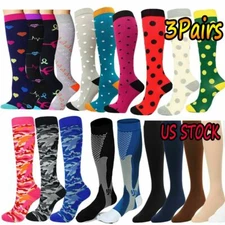3 Pairs Compression Socks Women Men Running Medical 15-20mmHg Graduated Support