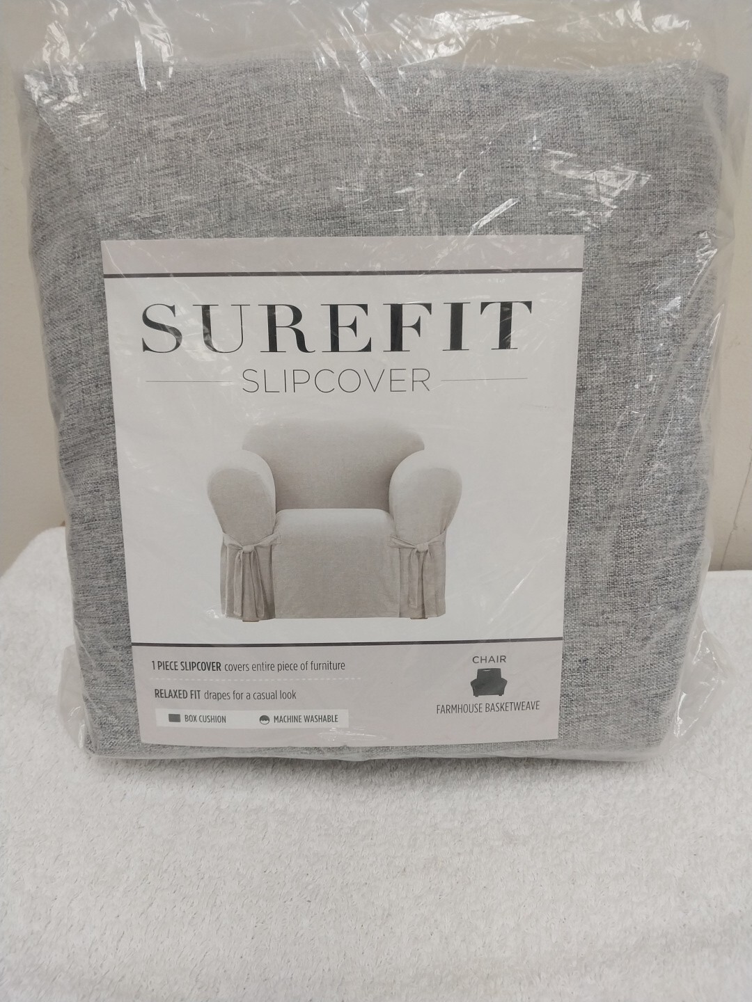 Sure Fit Slipcover Chair Gray Farmhouse Basketweave