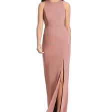 Dessy Collection Vivian Diamond Crepe Dusty Rose Open Back Formal Dress Sz 10