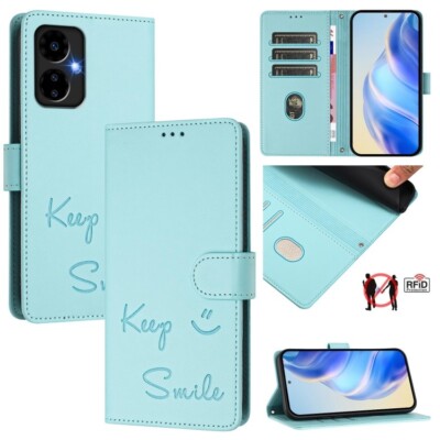 Für Boost Mobile Celero 5G 2024 Smile Prägung RFID Leder Handyhülle