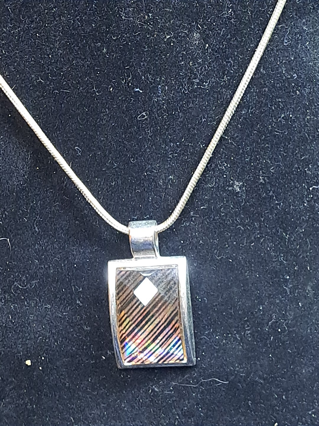 multi facet rectangular pendant silver snakecord … - image 2