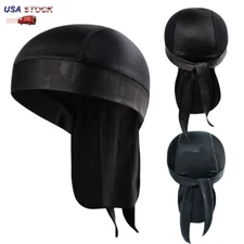 Quick Dry Skull Cap Do Rag Biker Head Wrap Motorcycle Bandana Black Beanie Hat
