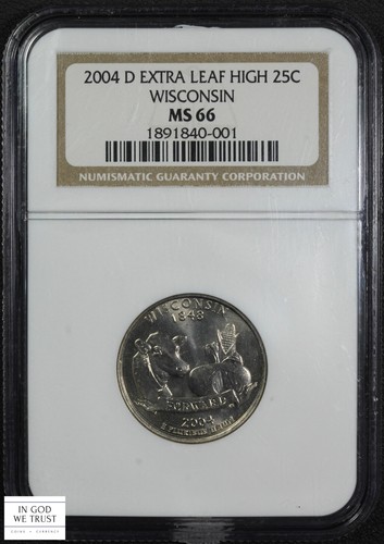 2004 D Extra High Leaf Wisconsin State Quarter 25C NGC MS 66