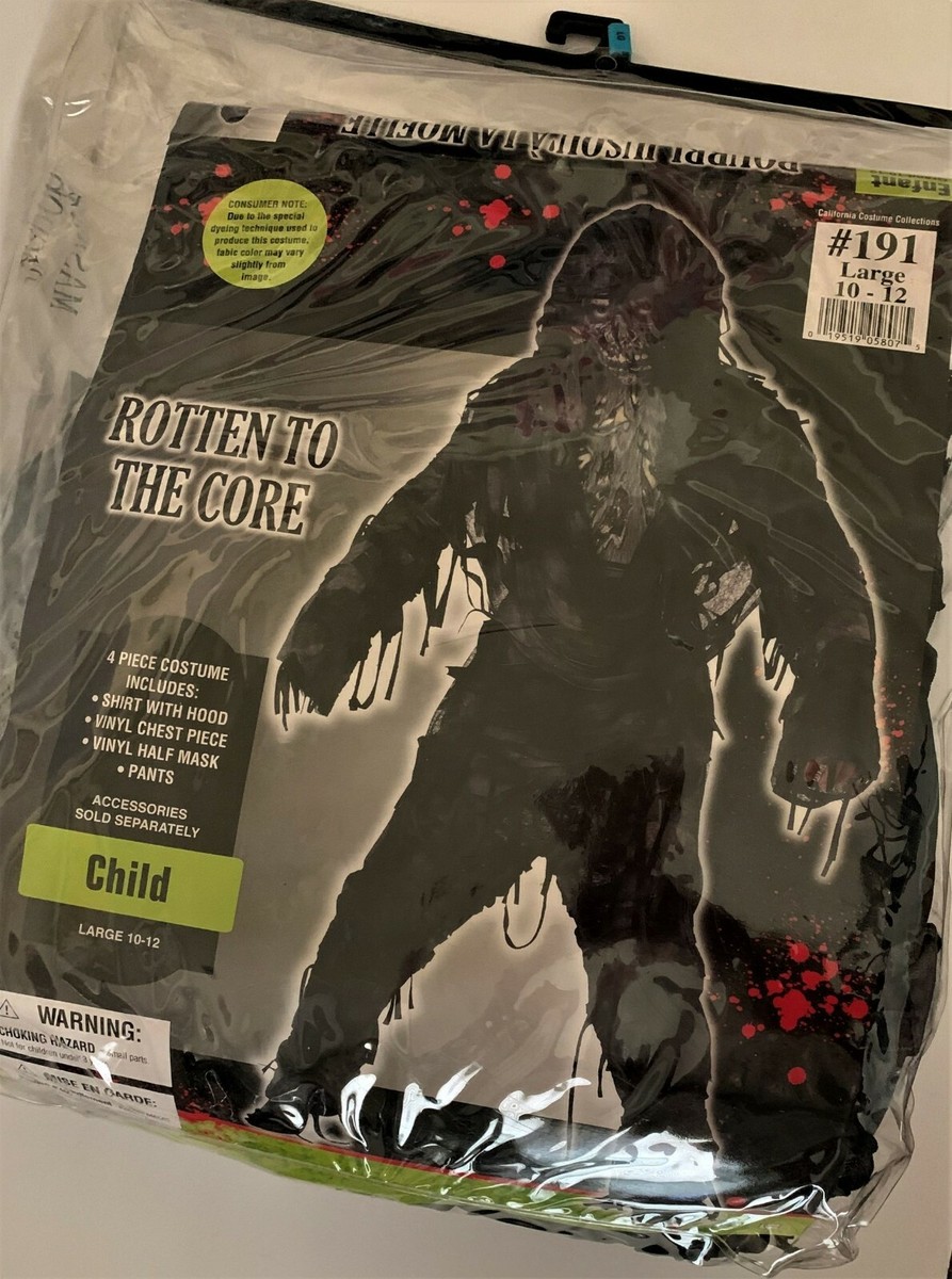 Child ROTTEN TO THE CORE Costume L 10-12 NEW 3pc SHIRT PANTS MASK
