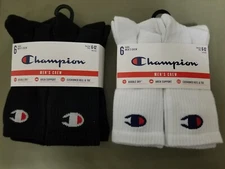 New Mens Champion Athletic Wear 6 Pair Crew Socks.    2 Colors To Choose.