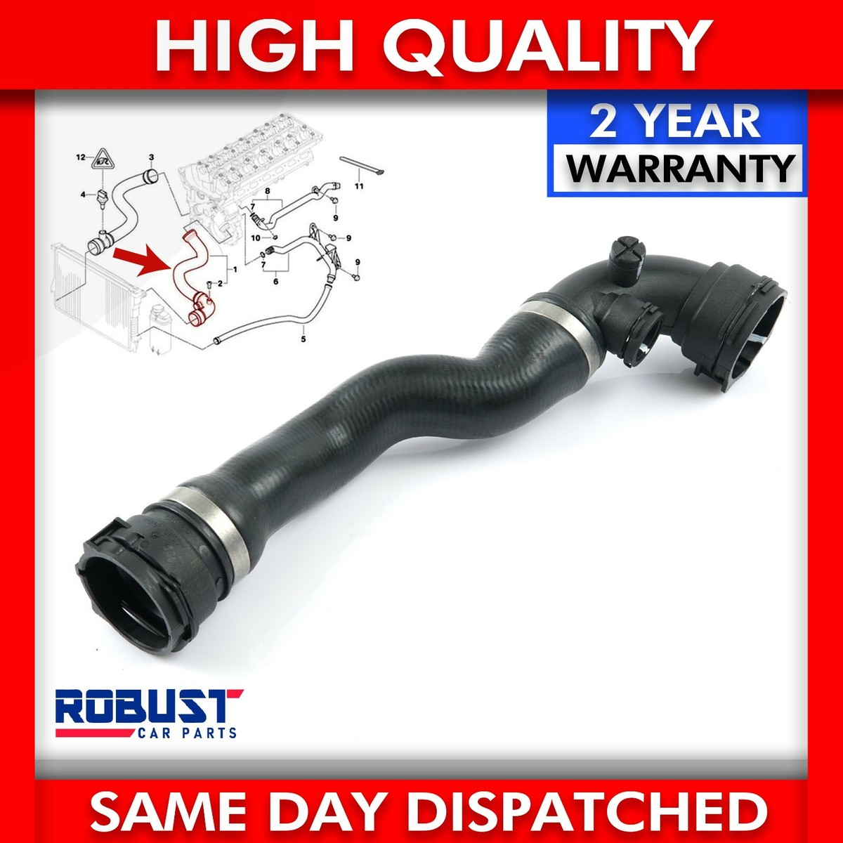 Top Radiator Coolant Hose For BMW E46 320i/323i/325i | OEM #17127510952 Replacement 7 thumbnail image