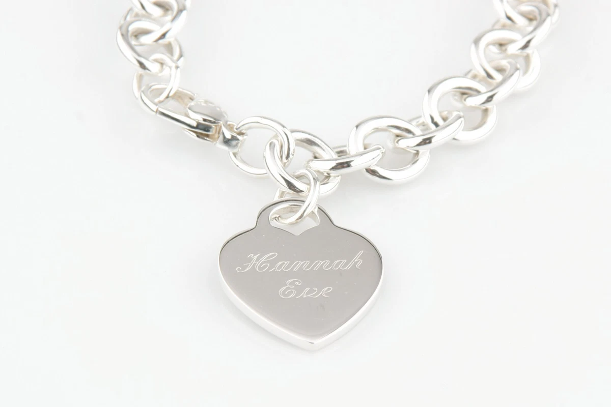 Tiffany Co. Sterling Silver Blank Heart Tag Charm Bracelet 7.5