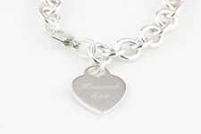 Tiffany & Co. Sterling Silver Blank Heart Tag Charm Bracelet 7.5" Engraved