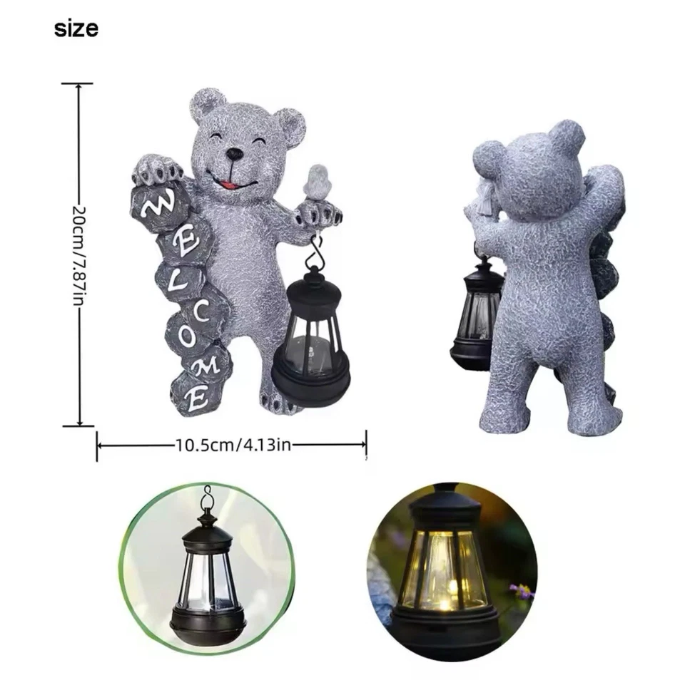 Solar LED Bear Statue Cute Garden Figurine Yard Decor for Outdoor Decoration - image 3 of 4