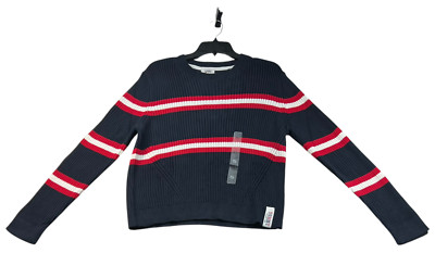 Tommy Jeans Sweater Womens Size XL Navy Blue Red Striped Long Sleeve New