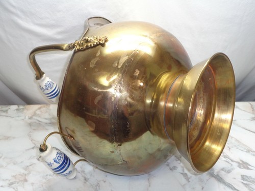Vtg Brass Scuttle Bucket Fireside Coal Wood Log Pot Pine Cone Holder Victorian - Afbeelding 11 van 12