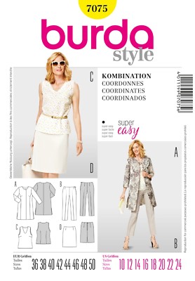 Burda Style Schnittmuster - Kombination - Jacke, Hose, Rock und Shirt - Nr. 7075