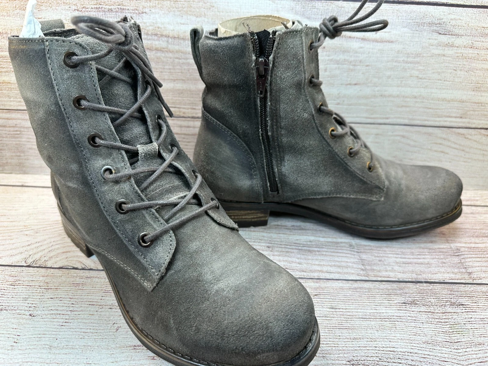 Taos Footwear Camp Boots Womens Size 8-8.5 Smoke Rugged Leather Lace Up *WORN 1X
