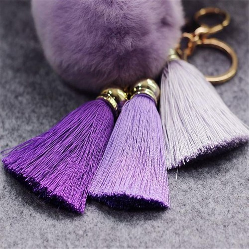 Rabbit Fur Ball Key Chain Pompom Fluffy Bag Pendant Keyring Charm Chains Jewelry - Picture 14 of 34