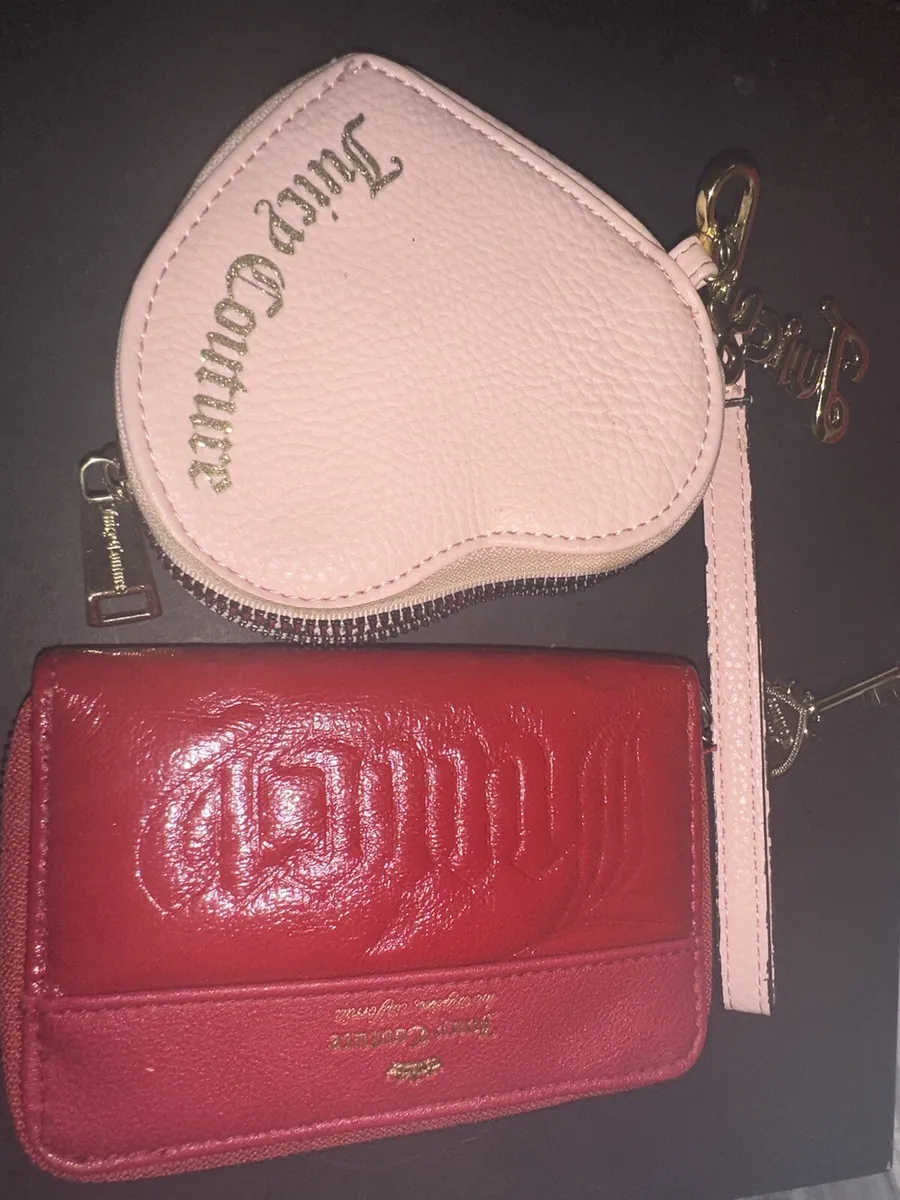 Juicy Couture Pink Heart Coin Purse Wristlet & Red Wallet Combo
