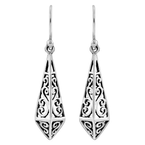 Exquisite Filigree Angular Teardrops Sterling Silver Dangle Earrings