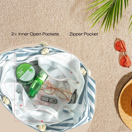 Beach Bag Large Waterproof Sandproof Travel Tote Bags for Women Vacation Fami... - 第 5/7 張圖片