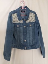 Children's Place Girls Denim Jacket 10 12 Lace Panel Blue