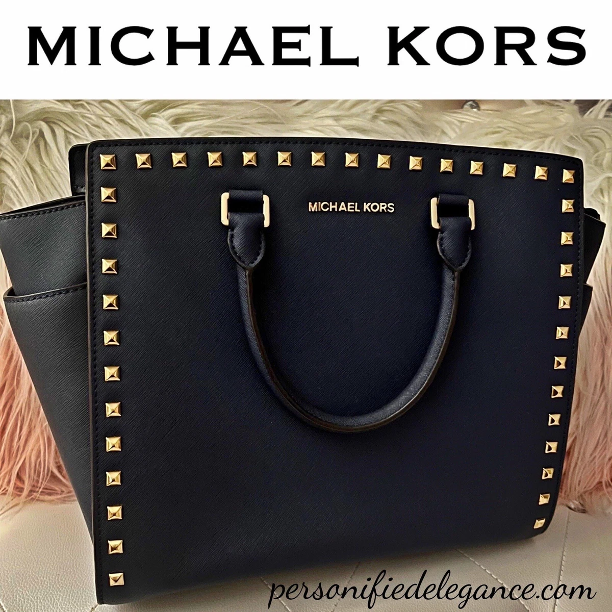 MICHAEL Michael Kors Grey Leather Studded Small Selma Crossbody Bag MICHAEL  Michael Kors