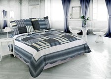 Printed Stitching Ultra Soft Bedspread Coverlet Quilt Set, Navy Blue Plaid