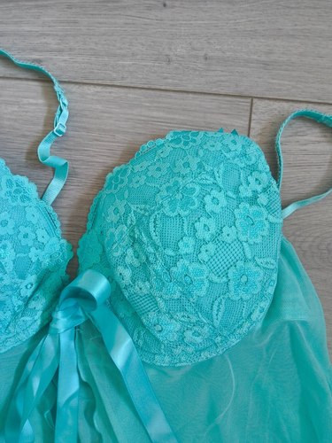 Vintage La Senza Turquoise Blue Lace & Mesh Babydoll Top Size 18 - Picture 6 of 24