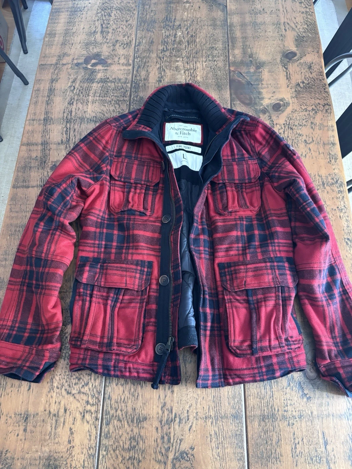 Vintage Abercrombie & Fitch Men's Large Red Plaid Pine Point Wool Jacket. image 1