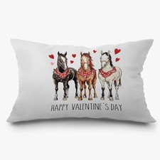 Happy Valentine's Day Horse Pillow Covers 12x20, Rustic-pillow Covers-c