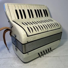 Vintage Beneton Piano Accordion. White Marble Made in Italy. Musical Instruments