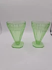 2 Vintage Jeannette Green Uranium Depression Glass ADAM Footed Iced Tea Tumbler