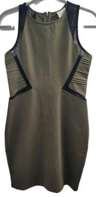 Parker Evelyn Kelp Green Bodycon Dress Mesh Panel Cutout Sleeveless Size L NWT